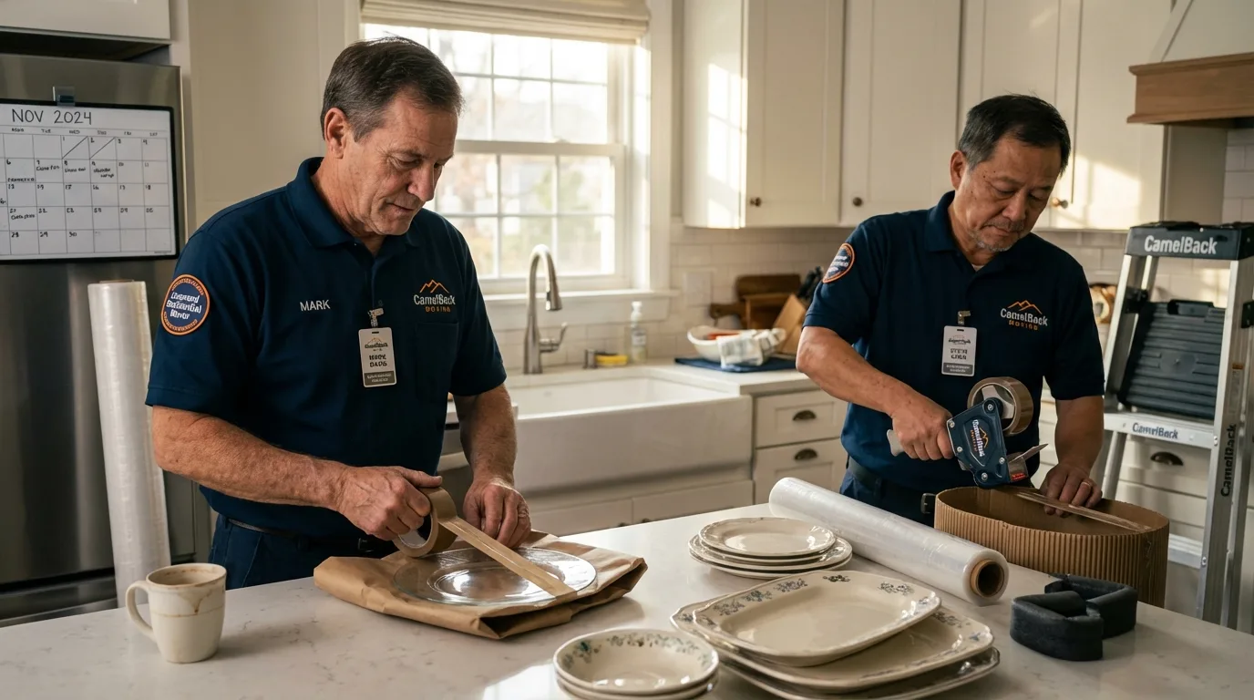 Professional crew packing kitchen dishware in Cabin John, MD